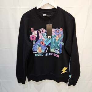 MTV Graphic Floral Retro Crewneck Sweatshirt Black Medium
